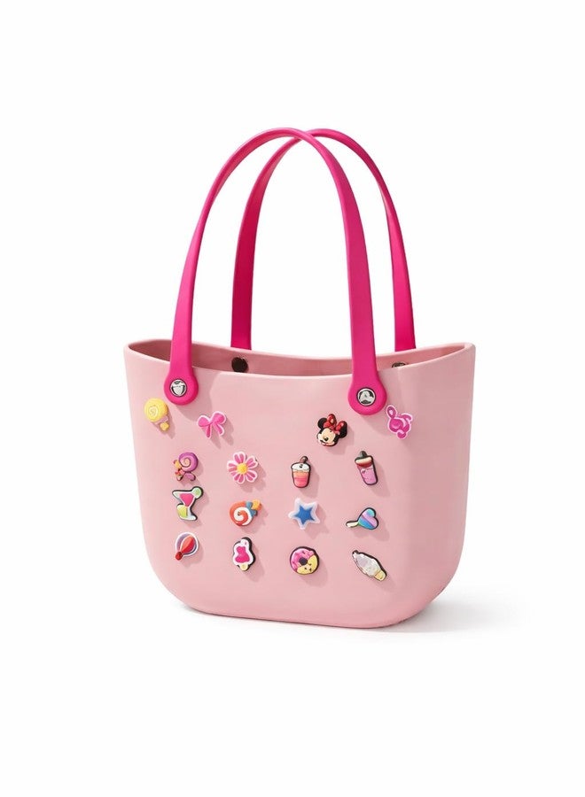 RAMNATH IMPEX Trendy Fashion Pink Eva Silicone Tote Bag for Girls & Women | Soft Waterproof Lightweight Handbag with Cute Charms | Gym Bag, Office Bag, Reusable Shopping, Beach, Travel Carry Bag Gift for Her. - Image 2